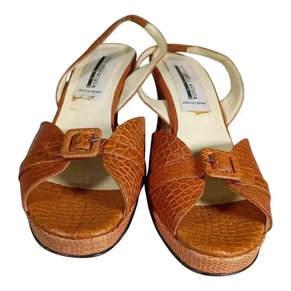 Titti Dellacqua Peep Toe Slingback Sandal Cognac Brown Leather Alligator 8-8.5 - Picture 4 of 8